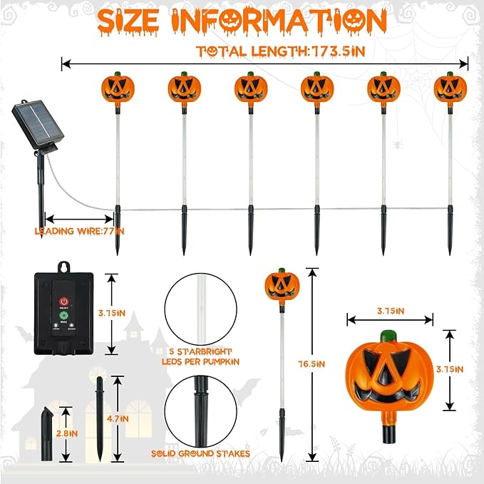 12 Pack Solar Pumpkin Lights for Halloween Decorations Outdoor, Waterproof Halloween Pathway Lights with 8 Modes, Orange Purple and Green Halloween Walkway Stake Lights for Yard Garden Party Decor-Ruum Studio Home