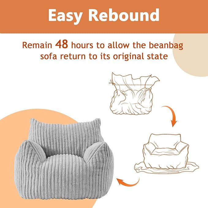 Giant Bean Bag Chairs for Adults with Filling Plush Fluffy Bean Bag Chairs for Teens with Armrests Comfy BeanBag Lazy Couch Sofa Chair for Bedroom Living Room Reading-Ruum Studio Home