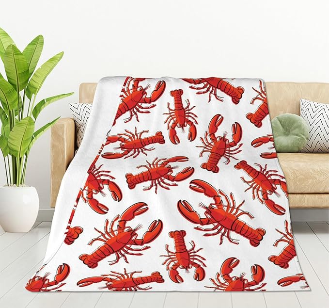 HGOD DESIGNS Red Lobster Fleece Throw Blanket Ultra Soft Cozy Blooming Decorative Flannel Blanket All Season for Home Couch Bed Chair Travel 40x50in-Ruum Studio Home