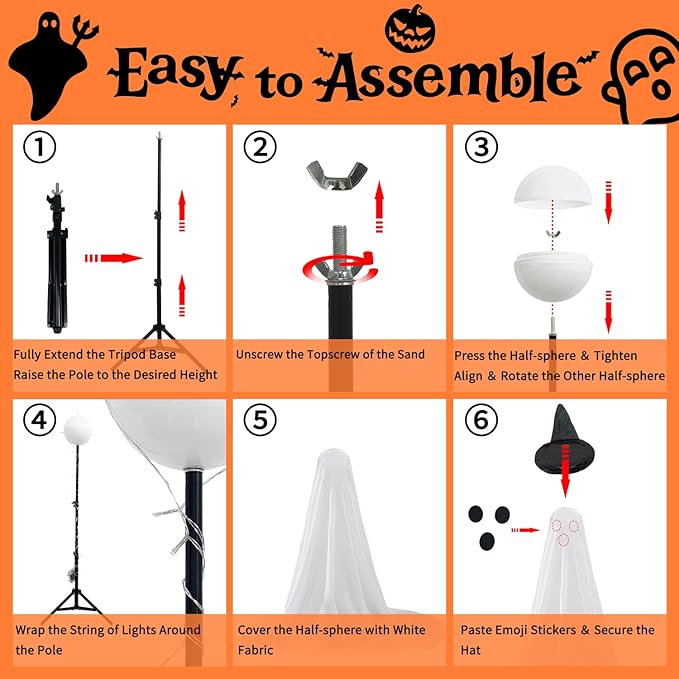 2 Packs Halloween Ghost Outdoor Decorations, 59” Light Up Ghost Decor with Remote Control, Adjustable Height Standing Halloween Lighted Ghost Kit with Witch Hat Ideal for Porch, Garden, Yard-Ruum Studio Home