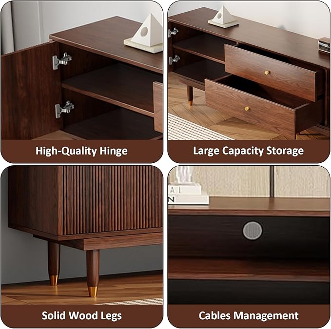 Mid Century Modern TV Stand for 75 inch TV, 78.7" Walnut TV Console with 2 Storage Cabinet & 2 Drawers, Entertainment Center, Media Console for Living Room/Bedroom-Ruum Studio Home