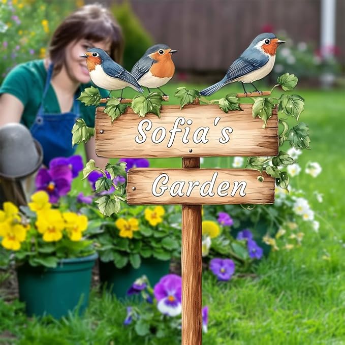 Personalized Bird Metal Sign with Stake,Custom Gardener Last Name Signs Outdoor Decor,Customized Flower Gardening Housewarming Gifts,Birds on the Branch Plaques for Patio Lawn Porch Backyard Farmhouse-Ruum Studio Home