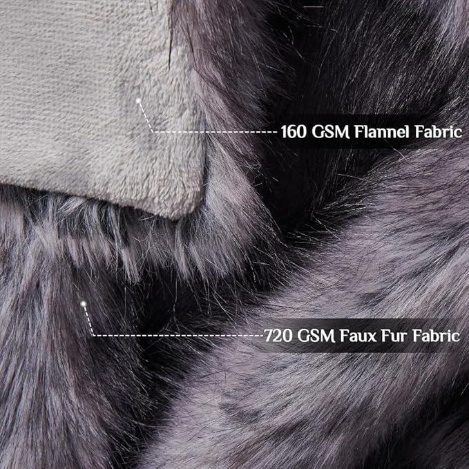 Fluffy Faux Fur Throw Blanket – Super Soft Warm Thick Plush Blanket for Bed, Couch & Office, Cozy Fuzzy Throw with Flannel Backing,50"x60", Grey-Ruum Studio Home