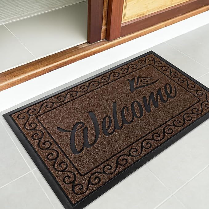 Yimobra Welcome Mat Outdoor Indoor, Waterproof Heavy Duty Front Door Mat Outside Entrance, Extra Sturdy Non-Slip Doormat, Low Profile, Dirt Trapping, 36x24 Inches, Coffee-Ruum Studio Home