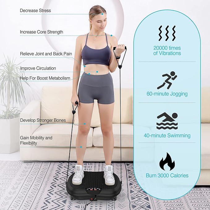 AXV Vibration Plate Exercise Machine Whole Body Workout Portable Mini Vibrate Fitness Platform Lymphatic Drainage Machine for Weight Loss Shaping Toning Wellness Home Gyms Workout (Mini)-Ruum Studio Home