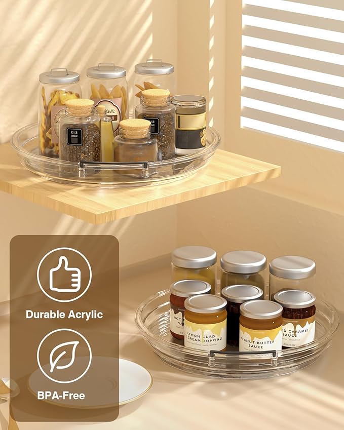 2 Pack Lazy Susan Organizer 9.25''and 11.81'' Two-Tier Lazy Susan Turntable for Cabinet, Spice Rack, and Pantry Storage - Spinning Makeup Organizer for Bathroom, Clear-Ruum Studio Home