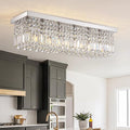 Rectangular Chandelier, Flush Mount Rectangle Chandelier Modern K9 Crystal Chandeliers Light Fixture, 6-Lights Raindrop Crystal Pendant Ceiling Light for Dining Room Bedroom Bar Club L31.5 Inch-Ruum Studio Home