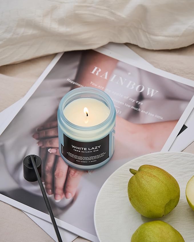 M&SENSE White Lazy - Clean Cotton & Jasmine Scented Natural Soy Wax Jar Candles for Home Decor 7.05oz 50 Hour Long Lasting Burning, Non Toxic Organic Natural Relaxing Candle for Women-Ruum Studio Home