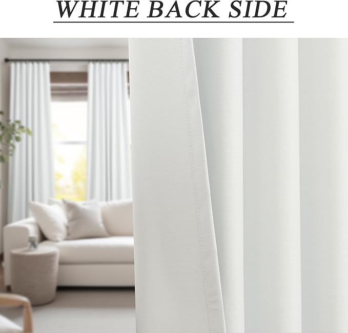 Ivory White Curtains 84 Inch Length 2 Panels for Living Room Curtain for Bedroom Window Total Blackout Off White Drapes 84 Long Boho Farmhouse Linen Black Out Thermal Insulated Curtain Back Tab Pocket-Ruum Studio Home