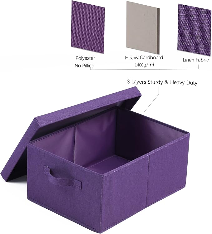 HOONEX Storage Bins with Lids for Organizing, Pack of 2, Storage Boxes with 2 Carry Handles and Sturdy Heavy Cardboard, 16.5" L x 11.8" W x 7.5" H for Shoes, Books, Clothes, Nursery, Dark Purple-Ruum Studio Home