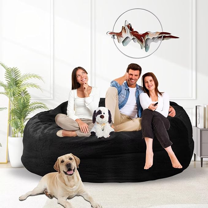Bean Bag Chair for Adults 5FT,Soft Removable Cover for Teens/Girls Bedroom,Fluffy Giant Round Floor Beanbag Lounger Chairs (No Filler,Black)-Ruum Studio Home