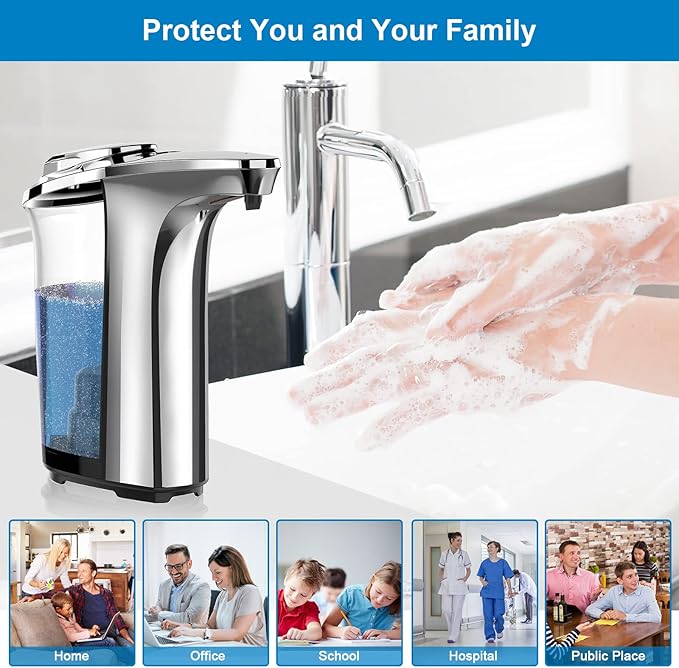 Automatic Soap Dispenser, Touchless Dish Soap Dispenser 17oz/500ml with Upgraded Infrared Sensor, 5 Adjustable Soap Dispensing Levels, Liquid Hand Dispenser for Bathroom (Silver Set)-Ruum Studio Home