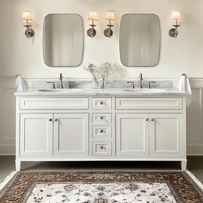 ANDY STAR Brushed Nickel Mirror, 28x36 Inch Stainless Steel Metal Frame Oblong Bathroom Mirror for Vanity, 1’’ Deep Wall Mounted Vertically/Horizontal-Ruum Studio Home