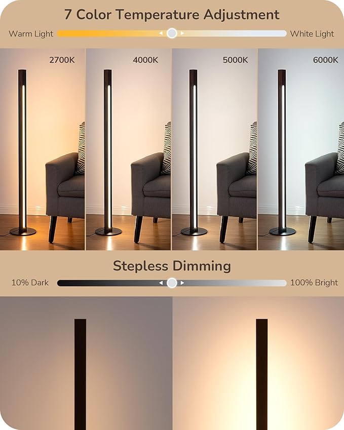 EDISHINE Floor Lamps for Living Room, Upgraded Dual-Sided Lighting, Wooden Corner Floor Lamp, LED Corner Lamp with Remote/Foot Control, 7CCT & Dimmable Standing Lamp for Bedroom, Office, Dark Walnut-Ruum Studio Home