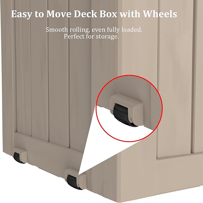 80 Gallon Outdoor Storage Box with Wheels, Waterproof Lockable Resin Deck Box Patio Storage Bin for Pool Accessories Cushion Furniture, Garden Tools, UV-Resistant Outside Delivery Grey-Ruum Studio Home