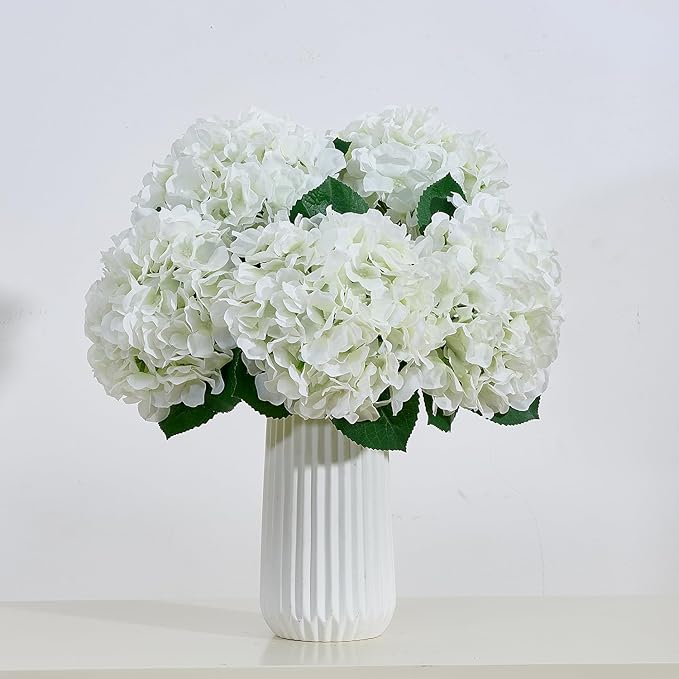 8Pcs White Fake Flowers Silk Hydrangea Artificial Flowers Bouquets Faux Ivory Hydrangea Stems for Home Table Centerpieces Wedding Party Decoration-Ruum Studio Home
