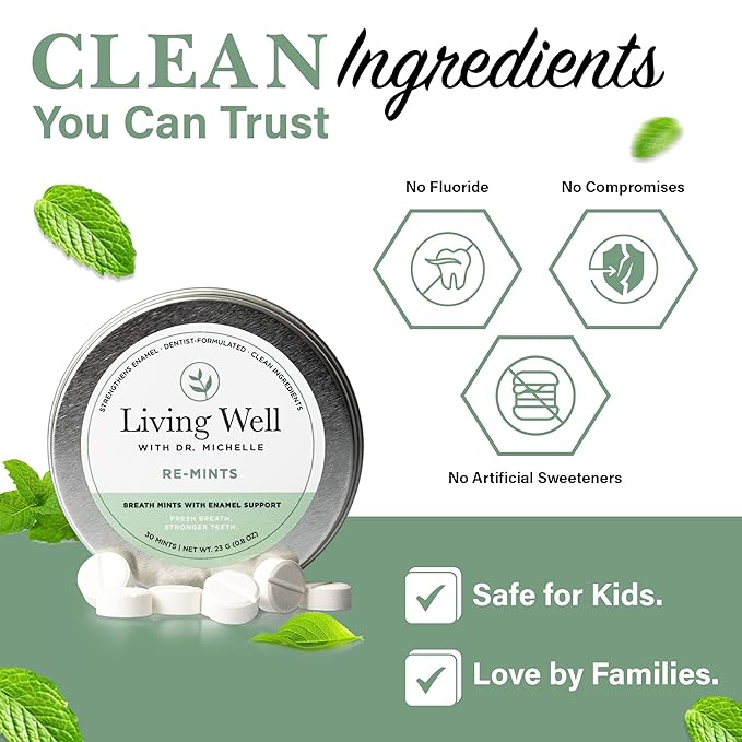 RE-MINTS – Remineralizing Breath Mints with Hydroxyapatite + Xylitol – Fluoride-Free, Dentist-Developed, Enamel Support, Clean Ingredients – 30 Mints-Ruum Studio Home
