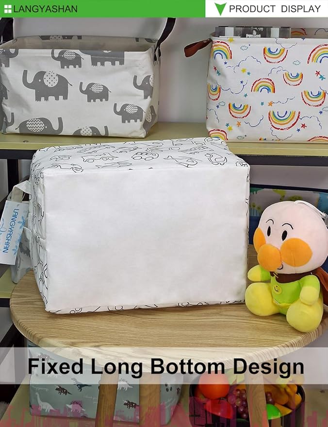 LANGYASHAN Rectangular Storage Bin Collapse Canvas Fabric Cartoon Storage Basket with Handles for Organizing Home Kitchen Boys and Girls Toys Office Closet Shelf Baskets (Rec Vehicle)-Ruum Studio Home