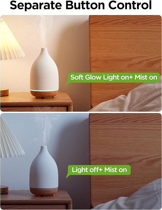 InnoGear Oil Diffuser, 150ML Ceramic Diffuser for Essential Oils Handcrafted Aromatherapy Diffuser Ultrasonic Cool Mist Humidifier with 2 Mist Modes Waterless Auto Off for Room Office, White-Ruum Studio Home