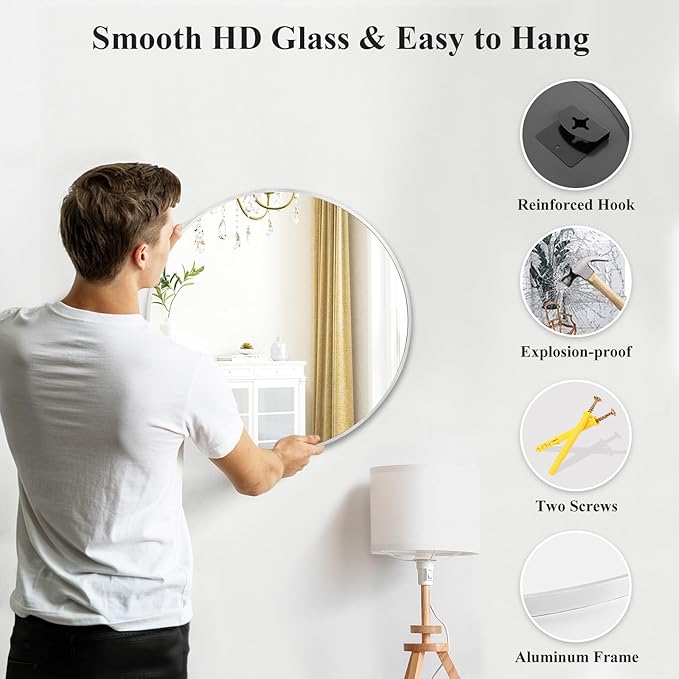 Fabuday Silver Circle Mirror for Wall 20 inch - Round Mirror for Bathroom, Entryway, Living Room, Hallway, Bedroom Decor, Small Matte Frame Mirrors-Ruum Studio Home