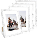 11x14 Picture Frame Set of 4, 11 x 14 Wood Photo Frames with Mat for 8x10, Rustic Natural Wooden Frame with Real Glass Cover for Wall and Tabletop Display,Distressed White-Ruum Studio Home