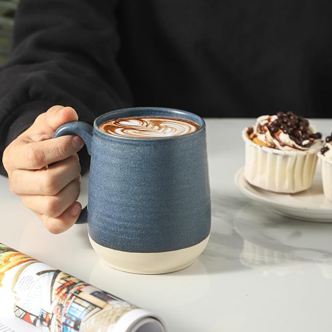 Hasense Porcelain Coffee Mugs Set of 6, 15 Ounce Large Ceramic Coffee Cups Set with Handle for Latte, Tea, Cocoa and Hot Chocolate, Dark Blue Coffee Mugs for Men and Women, Microwave Safe-Ruum Studio Home