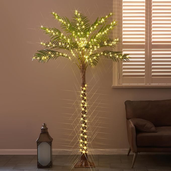 Birchlitland Lighted Palm Trees for Outside Patio 6FT 220 LED Fairy Lights, Artificial Palm Tree Lights Plug in for Home Pool Beach Decoration-Ruum Studio Home