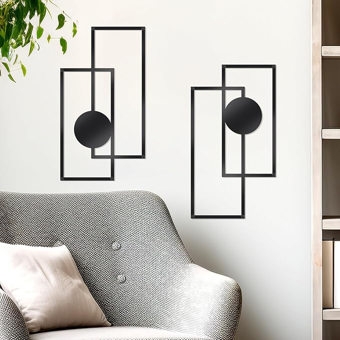 OYEFLY 2 Pcs Metal Abstract Wall Art,Modern Geometric Decor (Black, style 3)-Ruum Studio Home