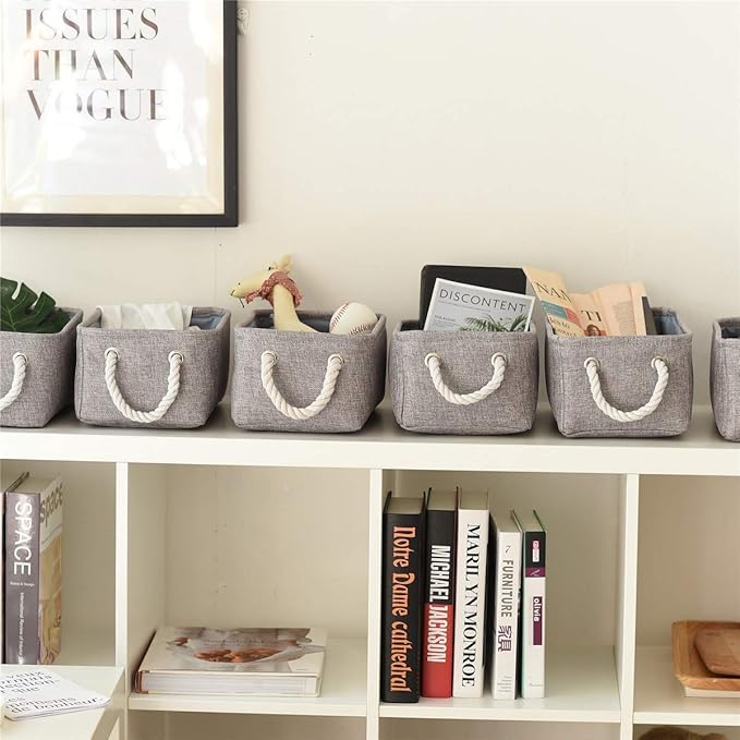 TcaFmac Basket for Organizing Cube Stgorage Bin - Small 6 Pack Fabric Storage Cubes Collapsible Baskets for Shelves with Rope, Bins for Organization Toy(Grey 12x8x5.2 inch)-Ruum Studio Home