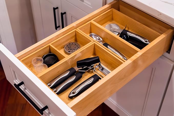 Umilife Bamboo Kitchen Drawer Organizer, Extra High Silverware Tray, Flatware Cutlery Storage Box, Multi-Use Holder in Office, Bathroom, Pantry - 9"x3"x2.5" (Set of 2)-Ruum Studio Home