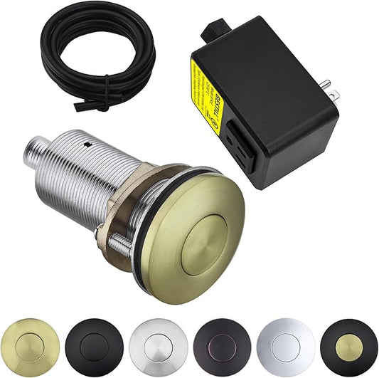 BESTILL Garbage Disposal Air Switch Kit - UL Listed, Brass 3.6" Long Push Button for Waste Disposer, Cordless Sink Top Switch Button, Brushed Gold, Compatible with all Garbage Disposals-Ruum Studio Home