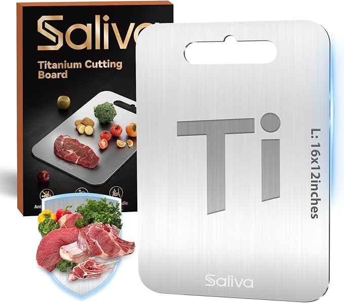 Saliva Titanium Cutting Boards for Kitchen, Cutting Board Double Sided Food Grade, Dishwasher Safe, No Blunt Knife, Chopping Boards with Handle for Meat, Fruit & Vegetable (16x12in)-Ruum Studio Home