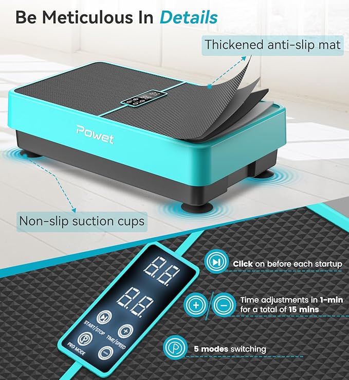 POWET Vibration Plate Exercise Machine for Weight Loss, Woukout & Lymphatic Drainage – Whole Body Vibrating with 99 Speed Levels & 5 Pre-Set Modes – Supports Up to 400lbs, Ideal for Home Use-Ruum Studio Home