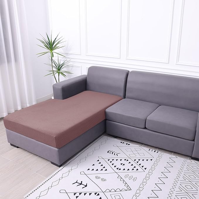 hyha Waterproof Sectional Couch Covers, Non Slip Sofa Couch Cushion Covers L Shape, Thick Stretch Jacquard Fabric, Washable Sofa Slipcovers with Elastic Bottom (1 Piece for Chaise, Camel)-Ruum Studio Home