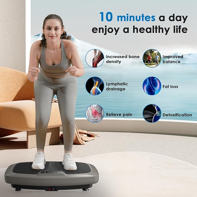 Vibration Plate Exercise Machine - Whole Body Workout Vibration Platform Lymphatic Drainage Machine for Weight Loss Home Fitness with Resistance Bands Remote-Ruum Studio Home