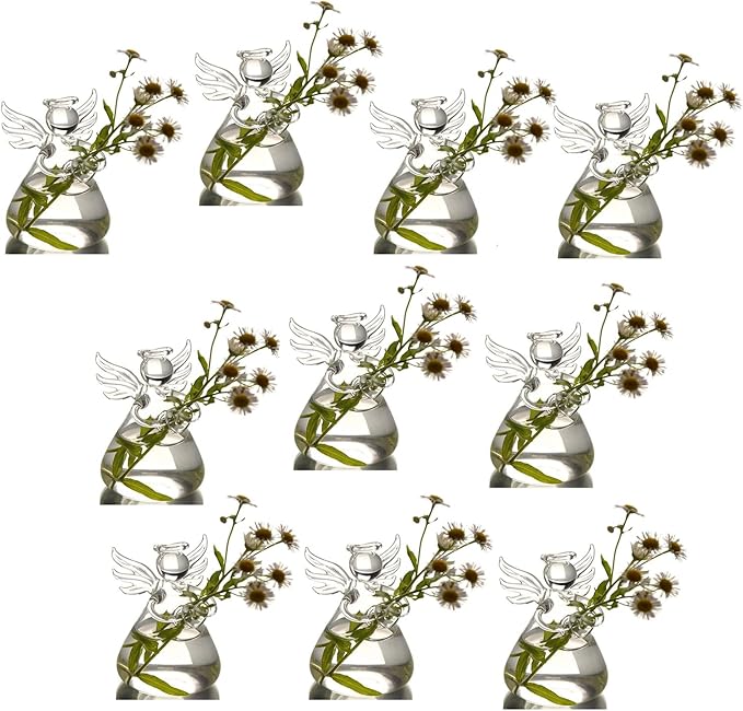 Angel Design Glass Vases Clear Flower Plant Terrarium Container Hanging Vase Wedding Decor Garden Ornaments Hanging Planter (Pack of 10)-Ruum Studio Home
