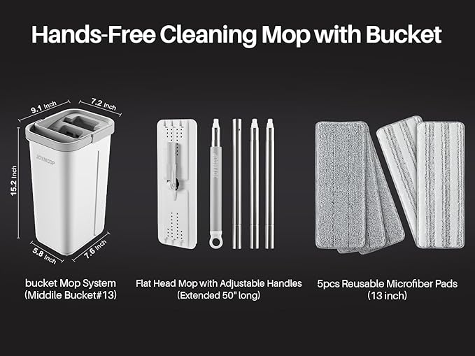 JOYMOOP Mop and Bucket with Wringer Set, Hands Free Flat Floor Mop and Bucket, with 5 Washable Microfiber Pads, Wet and Dry Use, Floor Cleaning System-Ruum Studio Home