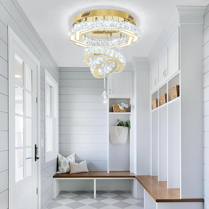 Flashing God 20" Crystal Chandelier Crystal LED Flush Mount Chandeliers for Living Room Bedrooms Dining Room Modern Gold Chandelier Lighting Dimmable 2700k 4500k 6000k-Ruum Studio Home