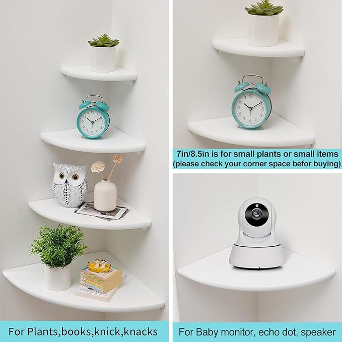 Corner Shelves, Floating Corner Shelf, Set of 3 Solid Oak Wood Corner Wall Shelves, Round End with Wire Hole Shelving for Small Plant for Bedroom Kitchen, Living Room (Size 9/10/12in)-Ruum Studio Home