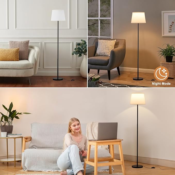 Floor Lamps for Living Room - 3 Color Temperatures Standing Lamp with White Shade, Modern Floor Lamp with LED Bulbs, Black Tall Lamp for Bedroom Office(9W Bulb Included)-Ruum Studio Home