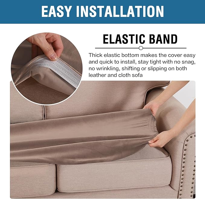 H.VERSAILTEX Velvet Stretch Individual Couch Cushion Cover Plush Cushion Slipcover for Loveseat Sofa Cushion Furniture Protector Seat Cushion Sofa Cover (1 Piece Sofa Cushion Cover, Taupe)-Ruum Studio Home