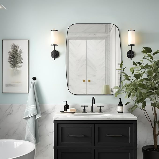 ANDY STAR Black Mirror for Bathroom, 28x36 Inch Stainless Steel Metal Frame Oblong Bathroom Mirror for Vanity, 1’’ Deep Wall Mounted Vertically/Horizontal-Ruum Studio Home