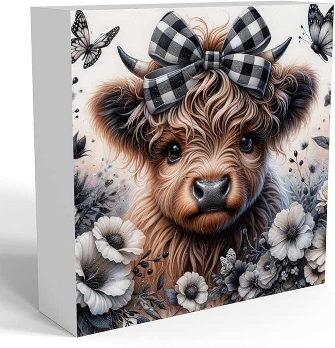 Highland Cow Decor, Highland Cow Gifts for women, Highland Cow Nursery Decor, Wooden Box Decor Sign for Home Farmhouse Office Living Room Table Shelf Tiered-Ruum Studio Home