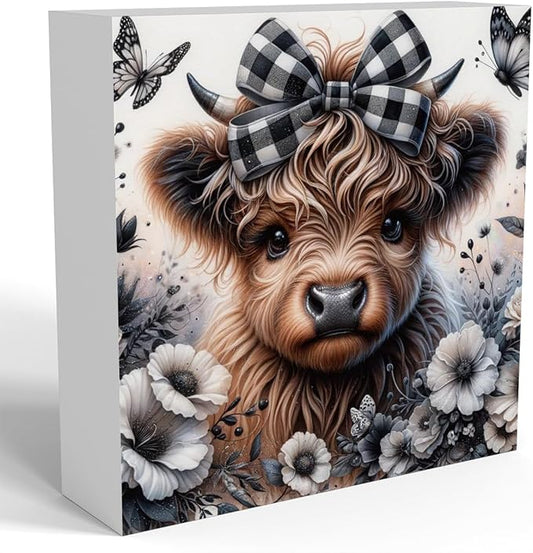 Highland Cow Decor, Highland Cow Gifts for women, Highland Cow Nursery Decor, Wooden Box Decor Sign for Home Farmhouse Office Living Room Table Shelf Tiered-Ruum Studio Home