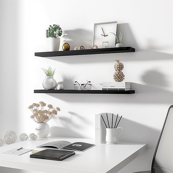 Wood Floating Shelves for Wall Decor, Rustic Wall Shelves for Bedroom Bathroom Kitchen Living Room, Set of 4 Black 36 Inch-Ruum Studio Home