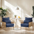 VINGLI Boho Braid Accent Armchairs Set of 2,Mid-Century Modern Chiars with Solid Wooden Armrest,Comfy Louge Cushion Chairs with Waist Pillow for Bedroom,Living Room,Reading Room, Blue-Ruum Studio Home