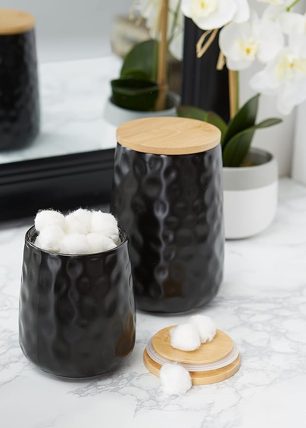 DII Kitchen Accessories Collection, Textured Matte Ceramic Canister Set, Black Dimple, 2 Piece-Ruum Studio Home