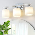 Stainless Steel Milk Glass Vanity Lights for Bathroom, 3 Light Chrome Bathroom Light Fixtures Over Mirror, Ceramic E26 Sockets Wall Mounted-Ruum Studio Home