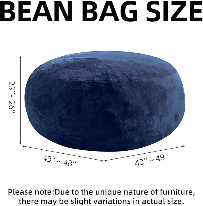 Bean Bag Chair 4Ft, Memory Foam Filled, Large Beanbag Chairs for Adults and Teens, Soft Sofa with Removable Flannel Cover, Round Couch for Living Room Bedroom College Dorm (Blue, 4FT-47×47"×24")-Ruum Studio Home