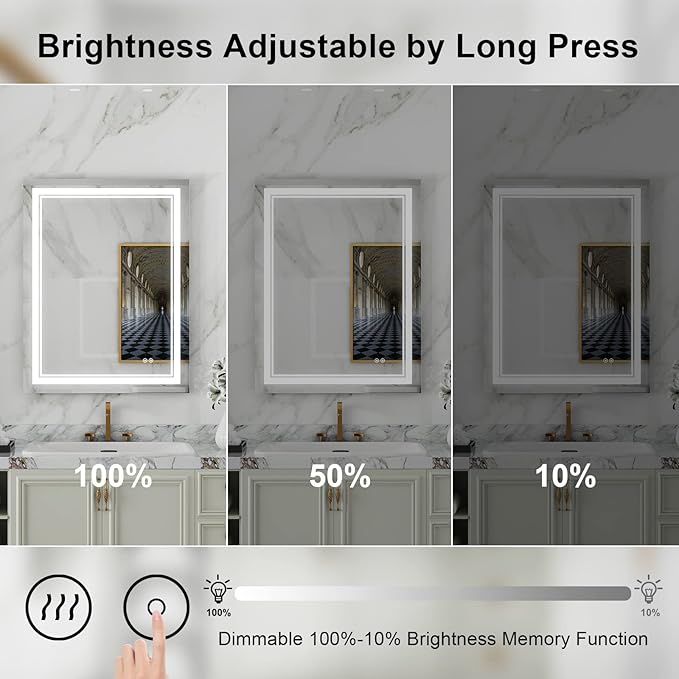 WELLFOR LED Bathroom Vanity Mirror 28 x 36 Inch, Lighted Anti-Fog Dimmable Mirror, IP44 Waterproof Wall Mounted Makeup Mirror, Packed with US Standard Plug and Touch Switch, (Horizontal/Vertical)-Ruum Studio Home